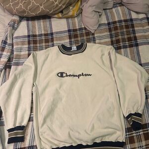Vintage Champion Men's Beige Crewneck Sweater